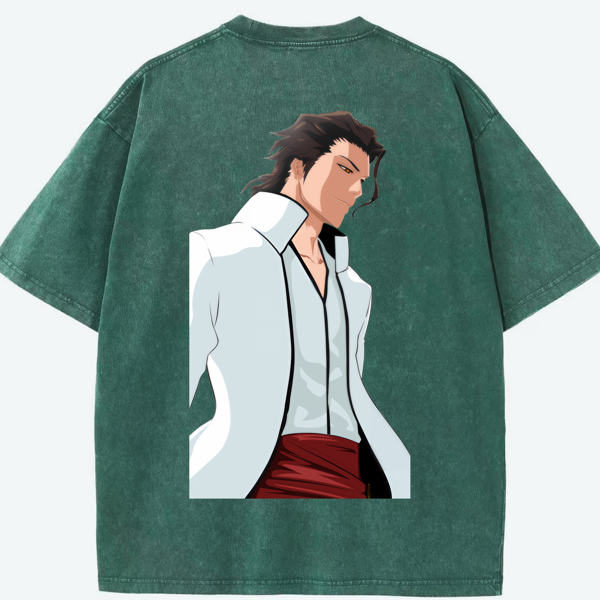 （画像用） ブリーチ 藍染 惣右介（あいぜん そうすけ） BLEACH Aizen Sousuke 綿100% ヴィンテージ風 半袖Tシャツ（背面プリント）